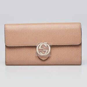 Gucci Interlocking GG Camelia Soft Leather Wallet Marmont Light Beige Italy NEW